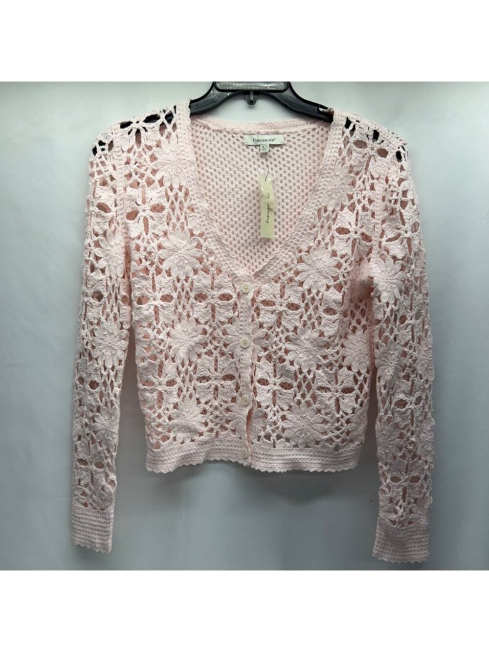 Francescas NWT XS Pink Crochet Floral Button-Up Cardigan Sweater